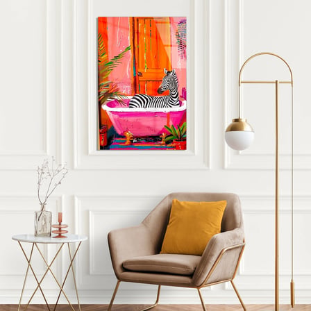 Zebra Pembe Küvette Cam Tablo 35x50 cm