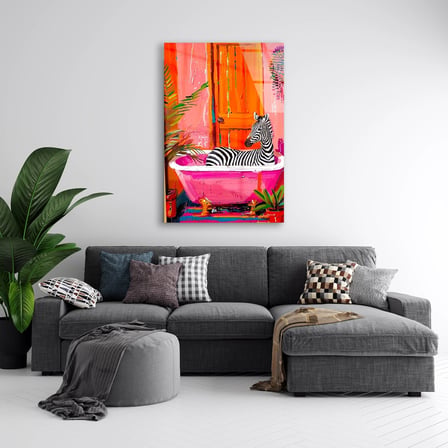 Zebra Pembe Küvette Cam Tablo 35x50 cm