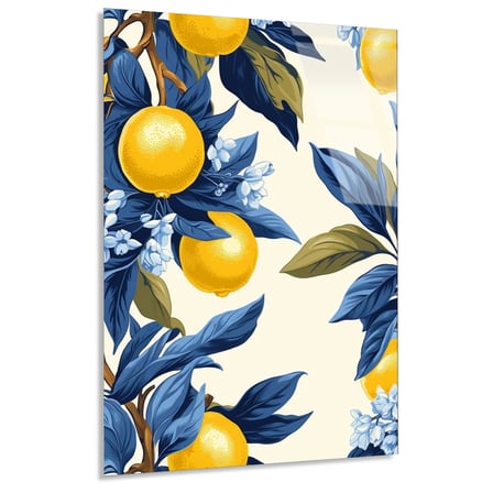 Sarı Limon Dallar Deseni Cam Tablo 35x50 cm