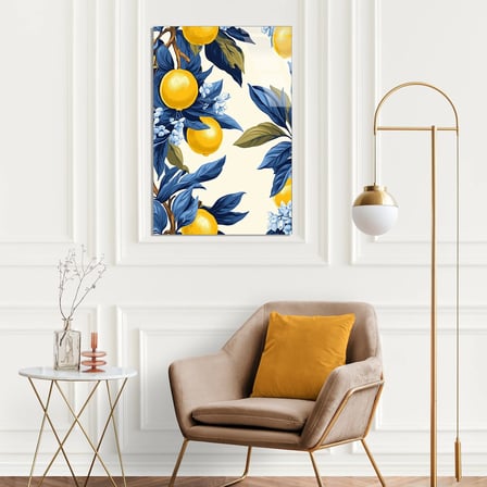 Sarı Limon Dallar Deseni Cam Tablo 35x50 cm