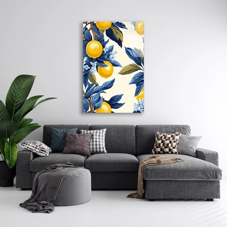 Sarı Limon Dallar Deseni Cam Tablo 35x50 cm