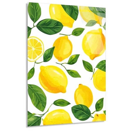 Sarı Limon Yapraklar Deseni Cam Tablo 35x50 cm