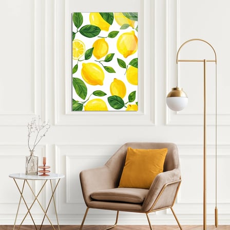 Sarı Limon Yapraklar Deseni Cam Tablo 35x50 cm