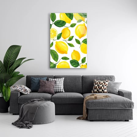 Sarı Limon Yapraklar Deseni Cam Tablo 35x50 cm
