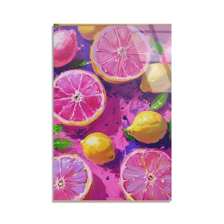 Pembe Greyfurt Limon Deseni Cam Tablo 35x50 cm