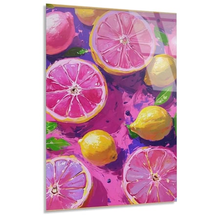 Pembe Greyfurt Limon Deseni Cam Tablo 35x50 cm
