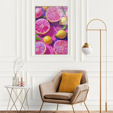Pembe Greyfurt Limon Deseni Cam Tablo 35x50 cm