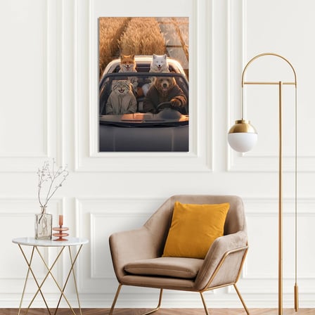 Kediler Arabada Buğday Cam Tablo 35x50 cm