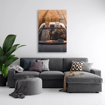 Kediler Arabada Buğday Cam Tablo 35x50 cm