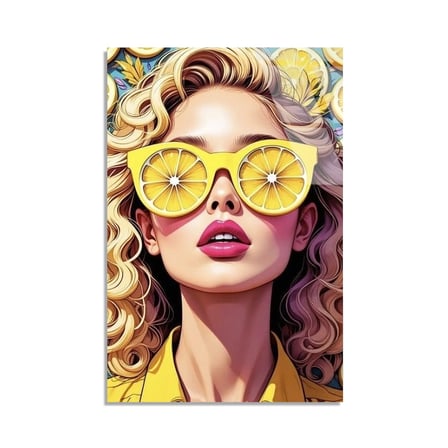 Limon Gözlüklü Sarı Kadın Cam Tablo 35x50 cm