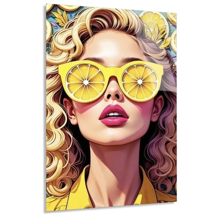 Limon Gözlüklü Sarı Kadın Cam Tablo 35x50 cm