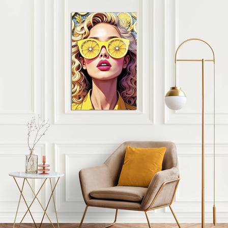 Limon Gözlüklü Sarı Kadın Cam Tablo 35x50 cm