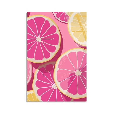 Pembe Greyfurt Dilimleri Cam Tablo 35x50 cm