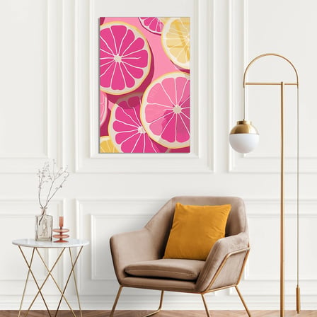 Pembe Greyfurt Dilimleri Cam Tablo 35x50 cm