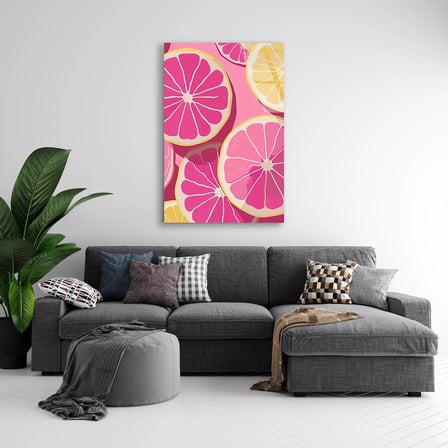 Pembe Greyfurt Dilimleri Cam Tablo 35x50 cm