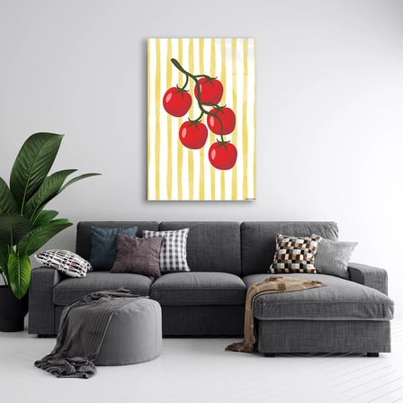 Domates Dalında Sarı Çizgili Cam Tablo 35x50 cm