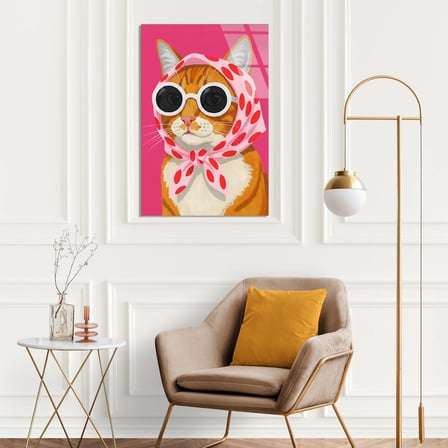 Gözlüklü Eşarplı Kedi Cam Tablo 35x50 cm