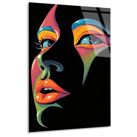 Renkli Soyut Kadın Yüzü Cam Tablo 35x50 cm