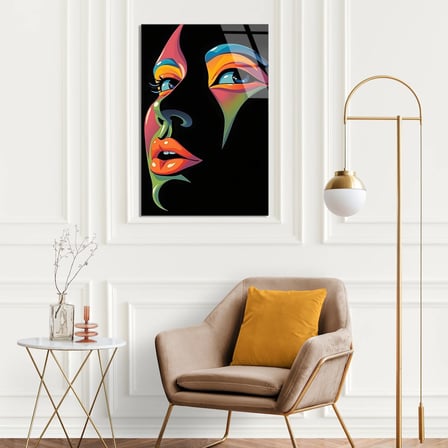 Renkli Soyut Kadın Yüzü Cam Tablo 35x50 cm