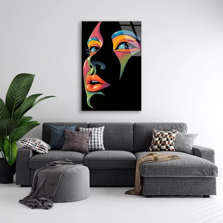 Renkli Soyut Kadın Yüzü Cam Tablo 35x50 cm