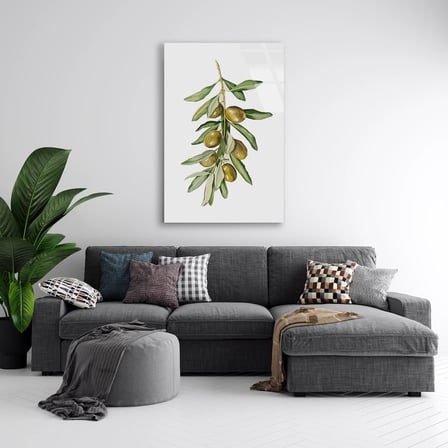 Zeytin Dalı Suluboya Cam Tablo 35x50 cm