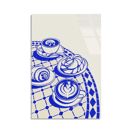 Mavi Kahve Fincanı Çizim Cam Tablo 60x90 cm