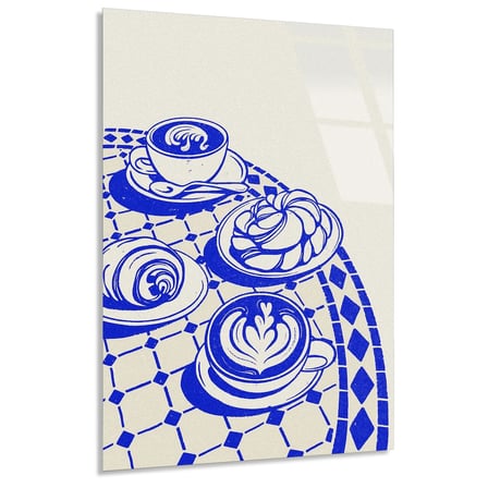 Mavi Kahve Fincanı Çizim Cam Tablo 60x90 cm