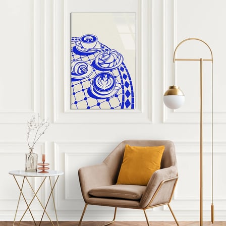 Mavi Kahve Fincanı Çizim Cam Tablo 60x90 cm