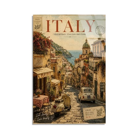 İtalya Sokak Vintage Poster Cam Tablo 35x50 cm