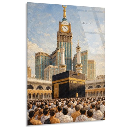Mekke Kabe Kalabalık Cam Tablo 35x50 cm