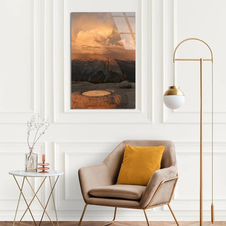 Bulutlu Dağ Manzarası Cam Tablo 35x50 cm