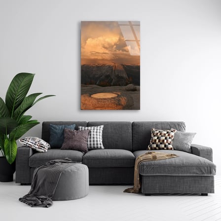 Bulutlu Dağ Manzarası Cam Tablo 35x50 cm
