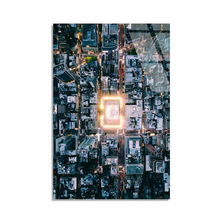 Gece Şehir Hava Görüntüsü Cam Tablo 35x50 cm