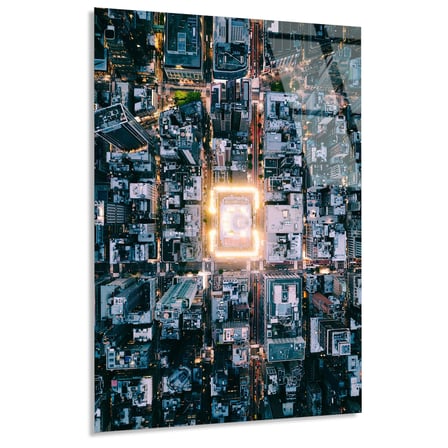 Gece Şehir Hava Görüntüsü Cam Tablo 35x50 cm