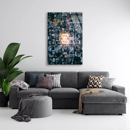 Gece Şehir Hava Görüntüsü Cam Tablo 35x50 cm