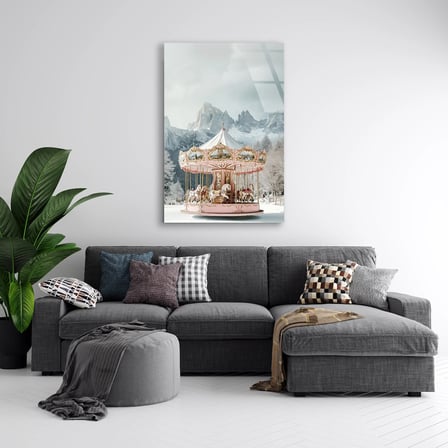 Atlıkarınca Karlı Dağ Cam Tablo 35x50 cm