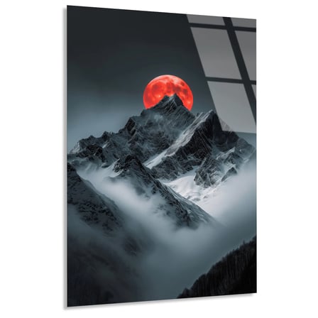 Kızıl Ay Ve Dağ Cam Tablo 35x50 cm