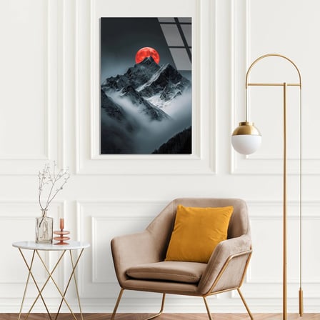 Kızıl Ay Ve Dağ Cam Tablo 35x50 cm
