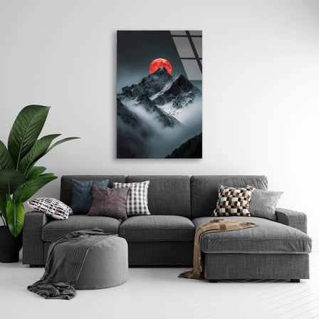 Kızıl Ay Ve Dağ Cam Tablo 35x50 cm