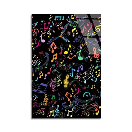 Renkli Müzik Notaları Cam Tablo 35x50 cm