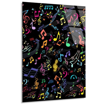 Renkli Müzik Notaları Cam Tablo 35x50 cm