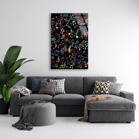 Renkli Müzik Notaları Cam Tablo 35x50 cm
