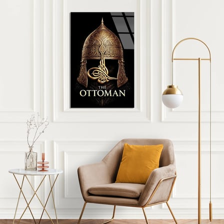 Osmanlı Tuğralı Miğfer Cam Tablo 35x50 cm