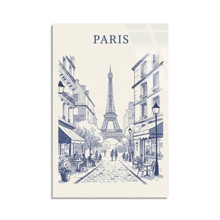 Paris Eyfel Kulesi Çizim Cam Tablo 35x50 cm