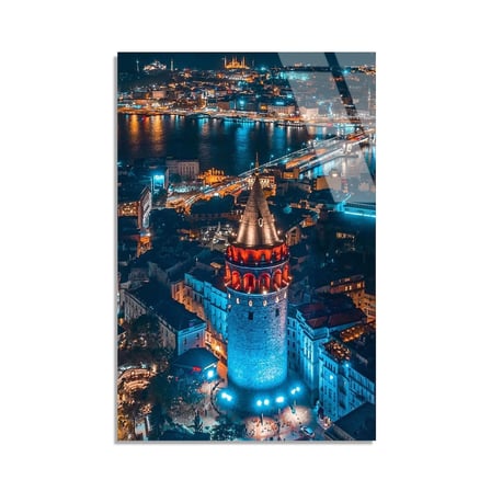 Galata Kulesi Gece Cam Tablo 35x50 cm