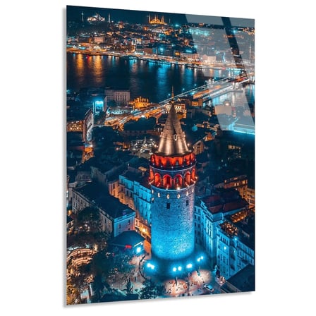 Galata Kulesi Gece Cam Tablo 35x50 cm