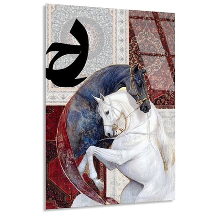 Şahlanan Beyaz At Cam Tablo 35x50 cm