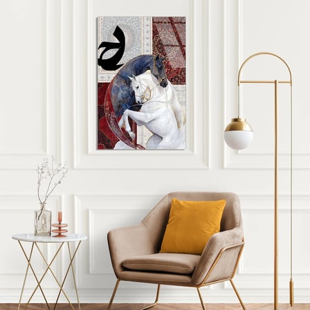 Şahlanan Beyaz At Cam Tablo 35x50 cm