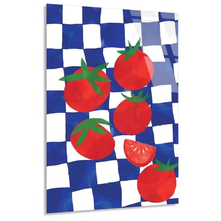 Domates Mavi Dama Cam Tablo 35x50 cm
