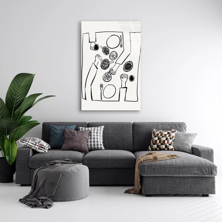Yemek Masası Line Art Cam Tablo 35x50 cm